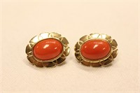 Pair of Gold and Coral Earring