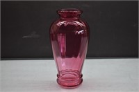 Vintage Cranberry Ribbed Vase