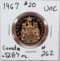 1967  $20 Canada  Gold  Unc   .5287 oz