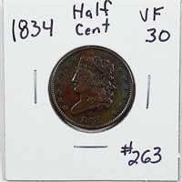 1834  Half Cent   VF-30
