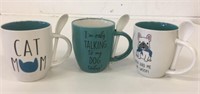 3 New Pet Mugs w/Spoons