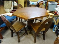 Vintage Oak Game Table w/ 4 Chairs