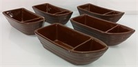 5 Vintage Hall pottery condiment ceramic boats