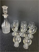 Bubble foot clear glasses & glass decanter