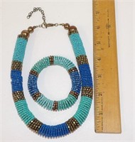 Turquoise & Blue Seed Bead Rope Necklace Bracelet