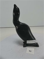 SIGNED INUIT SOAPSTONE CARVED BIRD 6.75" TALL