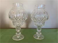 Pair 9" Tyrone Crystal Hurricane Candle Holders