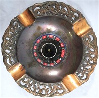 VINTAGE BRASS ROULETTE WHEEL CASINO ASHTRAY