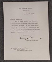 Signed letter - Henry A. Kissinger Oct 31, 1973.
