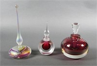 THREE SIGNED ART GLASS PERFUME BOTTLES