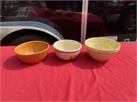 Three vintage crock bowls