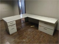 Wood/Metal L Shaped Office Desk w/ Filing D