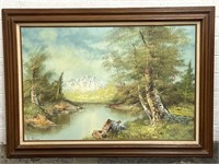 Vintage Snowy Mountain Artist Signed Oil Painting