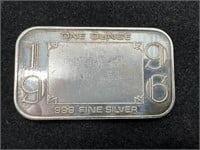 1996 One Ounce .999 Fine Silver Bar