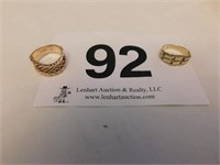 Two 14K gold rings, wider one is rose gold