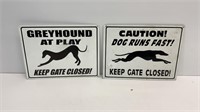 (2) metal greyhound dog signs