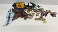 Vintage scouts badges, pins, scarves, hat and