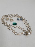 Group of glass jewelry, pair of faux pearl