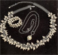 SET OF CHICOS PEARL BELT NECKLACE AND BRACELET