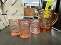VINTAGE GLASS PITCHER AND GLASSES