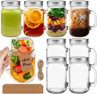 16 oz Mason Jars with Handle 9Pack, Jaisie.W