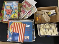 Sewing kit, auto advertising, stamps.