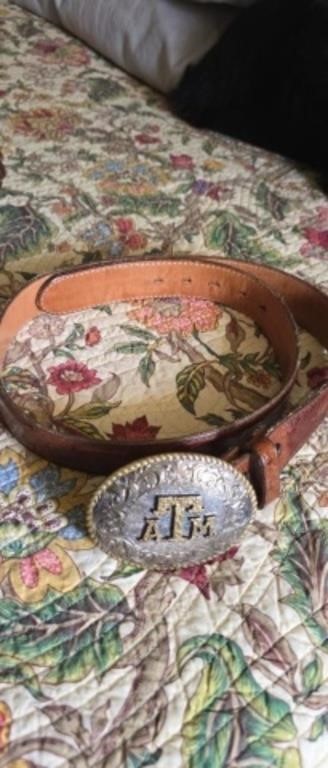 Ostrich leather belt 34 with Texas A&M buckle