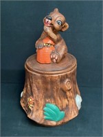 Vintage Bear Cub on Tree Stump Cookie Jar