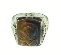 Sterling & Carved Soldier Cameo Tigers Eye Ring