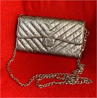 Authentic Chanel Silver Metallic Leather CC Wallet