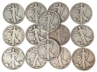 14 Walking Liberty Silver Half Dollars, US Coins