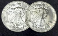 (2) 1990 Silver Eagles