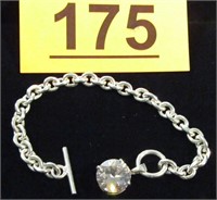 Jewelry Sterling Link Bracelet w/ Pink Stone Charm