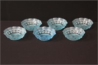6 pcs  Early Pressed Glass Aqua Berry Bowls