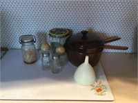 Glass Corning pots, salt & pepper shakers, small