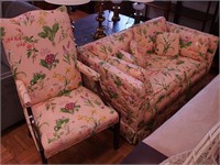 Highback parlor armchair with wooden legs,