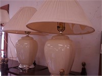 Pair of opaque glass table lamps, 24" high