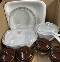 Small Stoneware Crocks , Pyrex , Corningware