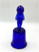COBALT BLUE GLASS KEWPIE HANDLE BELL 5 1/2”