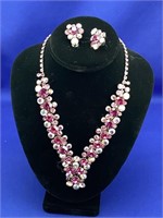 Pink & Rose Rhinestone Necklace & Earrings