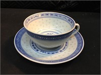 Rice Grain Pattern Teacup and Saucer