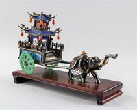 Chinese Bronze Cloisonne Elephant Wagon Miniature