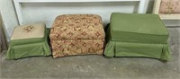 Footstool with Needlepoint & Two Ottomans