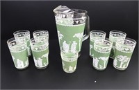 VINTAGE JEANNETTE GLASS HELLENIC GREEN PITCHER +