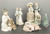 6 Lladro figures including pigs, Christmas tree,