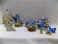 Variety of Ceramic Blue Jay figurines