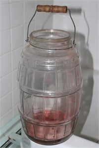 Glass pickle jar with bale handle marked No 6 on