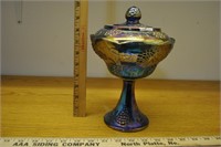 blue carnival glass in grape harvest candy dish