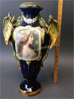 Austrian Art Nouveau Majolica Portrait vase