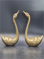 Vtg Matching Pair of Brass Swans